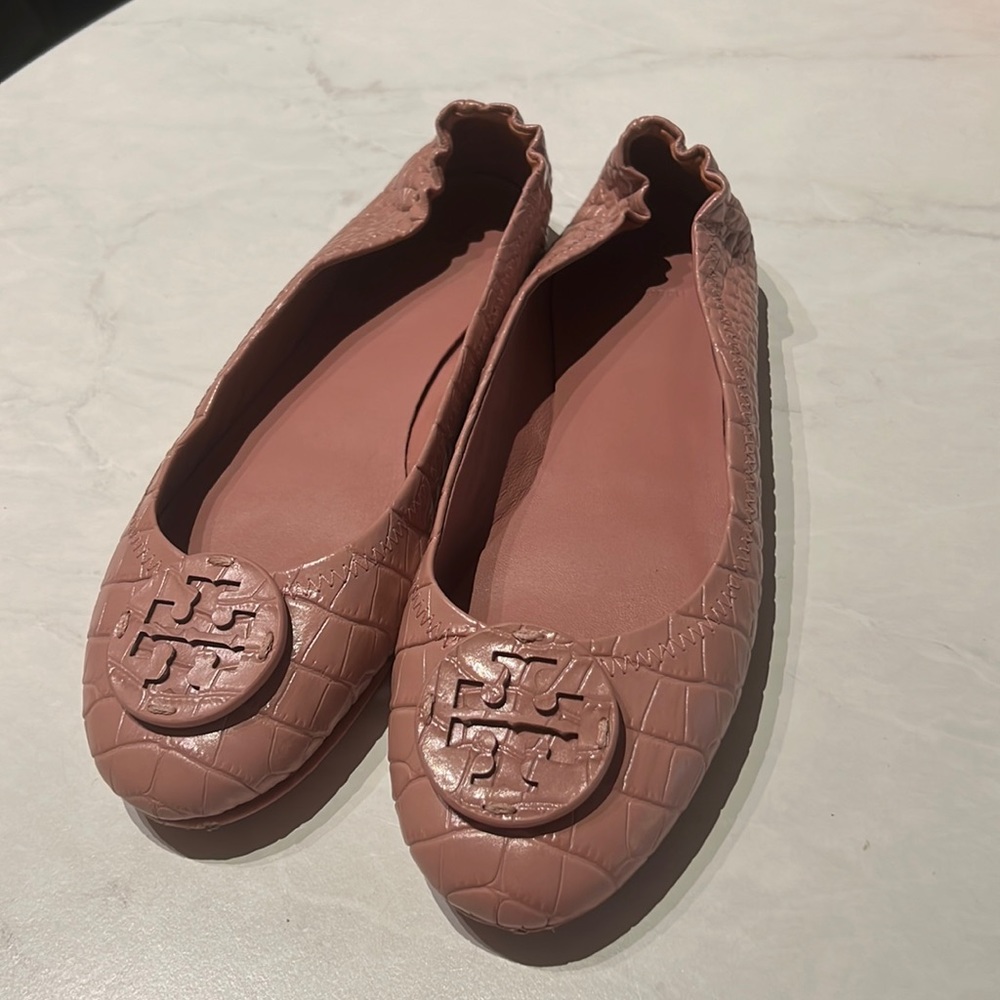 Tory Burch Rose Crocodile Minnie Flats